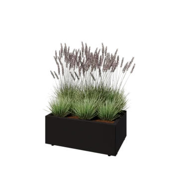 Tērauda puķu kaste - Taisnstūris - 80 x 50 x 30 cm - RAL9005 matēts (melns) - Ar pamatplati - Ar kājām