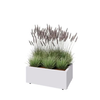 Tērauda puķu kaste - Taisnstūris - 80 x 50 x 30 cm - RAL9010 matēts (balts) - Ar pamatplati - Ar kājām