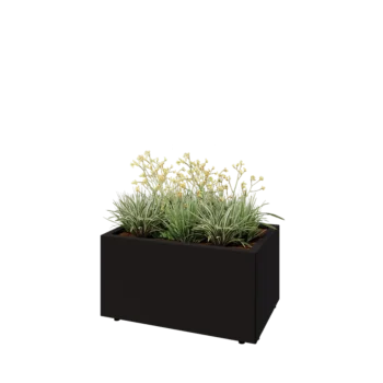 Tērauda puķu kaste - Taisnstūris - 80 x 50 x 40 cm - RAL9005 matēts (melns) - Ar pamatplati - Ar kājām
