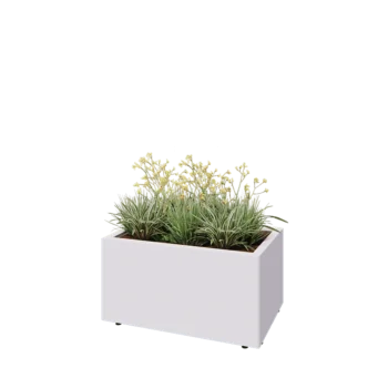 Tērauda puķu kaste - Taisnstūris - 80 x 50 x 40 cm - RAL9010 matēts (balts) - Ar pamatplati - Ar kājām