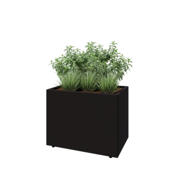 Tērauda puķu kaste - Taisnstūris - 80 x 50 x 60 cm - RAL9005 matēts (melns) - Ar pamatplati - Ar kājām