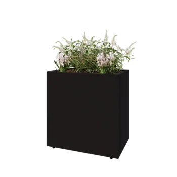 Tērauda puķu kaste - Taisnstūris - 80 x 50 x 80 cm - RAL9005 matēts (melns) - Ar pamatplati - Ar kājām
