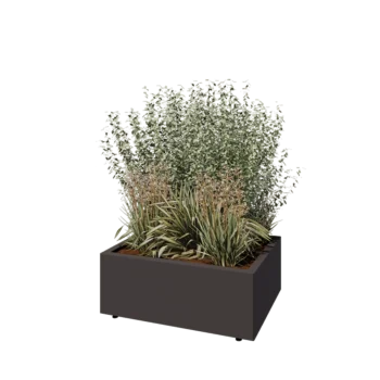 Tērauda puķu kaste - Taisnstūris - 80 x 60 x 30 cm - RAL7016 matēts (antracīta pelēks) - Ar pamatplati - Ar kājām