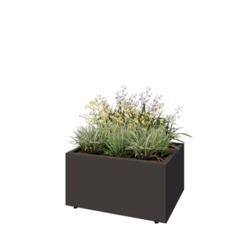 Tērauda puķu kaste - Taisnstūris - 80 x 60 x 40 cm - RAL7016 matēts (antracīta pelēks) - Ar pamatplati - Ar kājām