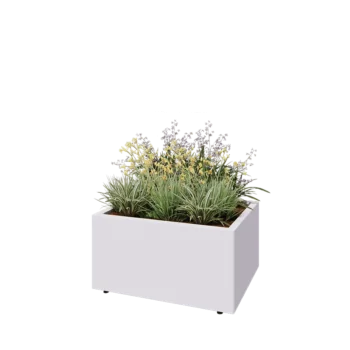 Tērauda puķu kaste - Taisnstūris - 80 x 60 x 40 cm - RAL9010 matēts (balts) - Ar pamatplati - Ar kājām