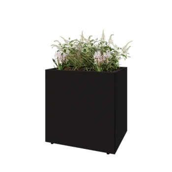 Tērauda puķu kaste - Taisnstūris - 80 x 60 x 80 cm - RAL9005 matēts (melns) - Ar pamatplati - Ar kājām