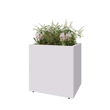 Tērauda puķu kaste - Taisnstūris - 80 x 60 x 80 cm - RAL9010 matēts (balts) - Ar pamatplati - Ar kājām