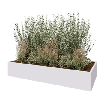 Tērauda puķu kaste XXL - Taisnstūris - 240 x 100 x 40 cm - RAL9010 matēts (balts) - Ar pamatplati