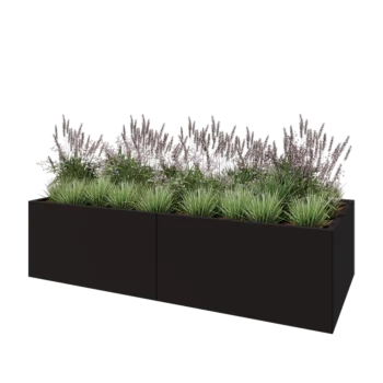 Tērauda puķu kaste XXL - Taisnstūris - 240 x 100 x 60 cm - RAL9005 matēts (melns) - Ar pamatplati