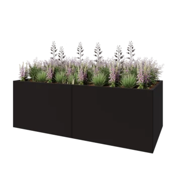 Tērauda puķu kaste XXL - Taisnstūris - 240 x 100 x 80 cm - RAL9005 matēts (melns) - Ar pamatplati