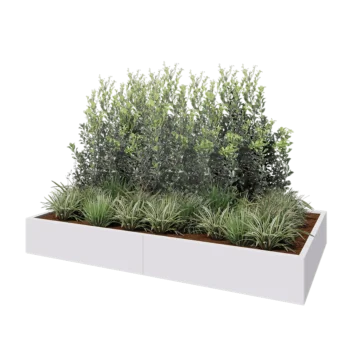 Tērauda puķu kaste XXL - Taisnstūris - 240 x 120 x 30 cm - RAL9010 matēts (balts) - Ar pamatplati