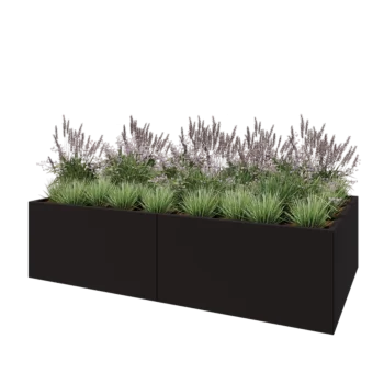 Tērauda puķu kaste XXL - Taisnstūris - 240 x 120 x 60 cm - RAL9005 matēts (melns) - Ar pamatplati