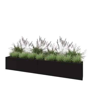 Tērauda puķu kaste XXL - Taisnstūris - 240 x 30 x 40 cm - RAL9005 matēts (melns) - Bez pamatplates