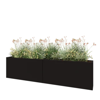 Tērauda puķu kaste XXL - Taisnstūris - 240 x 30 x 60 cm - RAL9005 matēts (melns) - Ar pamatplati