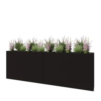 Tērauda puķu kaste XXL - Taisnstūris - 240 x 30 x 80 cm - RAL9005 matēts (melns) - Ar pamatplati