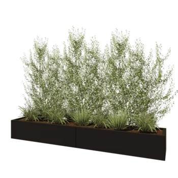 Tērauda puķu kaste XXL - Taisnstūris - 240 x 40 x 30 cm - RAL9005 matēts (melns) - Ar pamatplati