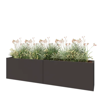 Tērauda puķu kaste XXL - Taisnstūris - 240 x 40 x 60 cm - RAL7016 matēts (antracīta pelēks) - Ar pamatplati