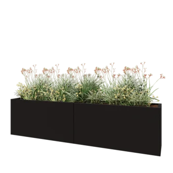 Tērauda puķu kaste XXL - Taisnstūris - 240 x 40 x 60 cm - RAL9005 matēts (melns) - Ar pamatplati