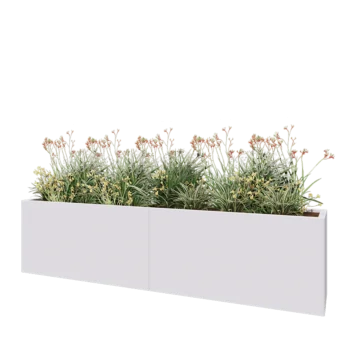 Tērauda puķu kaste XXL - Taisnstūris - 240 x 40 x 60 cm - RAL9010 matēts (balts) - Bez pamatplates