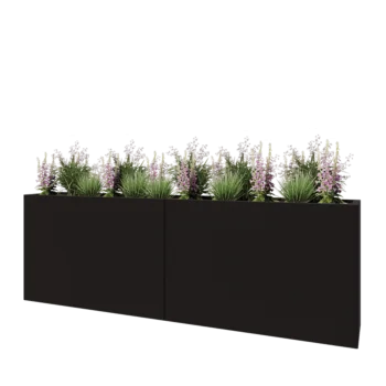 Tērauda puķu kaste XXL - Taisnstūris - 240 x 40 x 80 cm - RAL9005 matēts (melns) - Ar pamatplati