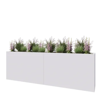 Tērauda puķu kaste XXL - Taisnstūris - 240 x 40 x 80 cm - RAL9010 matēts (balts) - Ar pamatplati