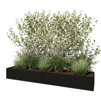 Tērauda puķu kaste XXL - Taisnstūris - 240 x 50 x 30 cm - RAL9005 matēts (melns) - Ar pamatplati