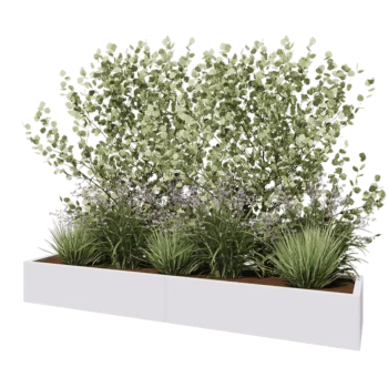 Tērauda puķu kaste XXL - Taisnstūris - 240 x 50 x 30 cm - RAL9010 matēts (balts) - Ar pamatplati