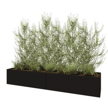 Tērauda puķu kaste XXL - Taisnstūris - 240 x 50 x 40 cm - RAL9005 matēts (melns) - Ar pamatplati