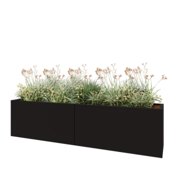 Tērauda puķu kaste XXL - Taisnstūris - 240 x 50 x 60 cm - RAL9005 matēts (melns) - Ar pamatplati