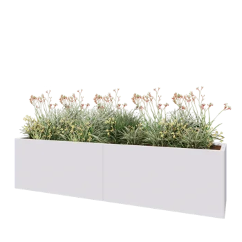 Tērauda puķu kaste XXL - Taisnstūris - 240 x 50 x 60 cm - RAL9010 matēts (balts) - Ar pamatplati