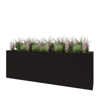 Tērauda puķu kaste XXL - Taisnstūris - 240 x 50 x 80 cm - RAL9005 matēts (melns) - Ar pamatplati