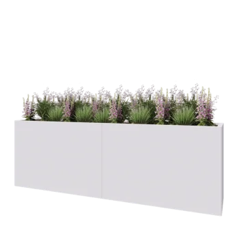 Tērauda puķu kaste XXL - Taisnstūris - 240 x 50 x 80 cm - RAL9010 matēts (balts) - Ar pamatplati
