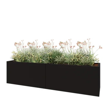 Tērauda puķu kaste XXL - Taisnstūris - 240 x 60 x 60 cm - RAL9005 matēts (melns) - Ar pamatplati
