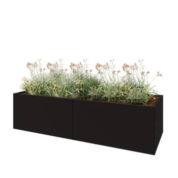 Tērauda puķu kaste XXL - Taisnstūris - 240 x 80 x 60 cm - RAL9005 matēts (melns) - Bez pamatplates