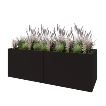 Tērauda puķu kaste XXL - Taisnstūris - 240 x 80 x 80 cm - RAL9005 matēts (melns) - Ar pamatplati