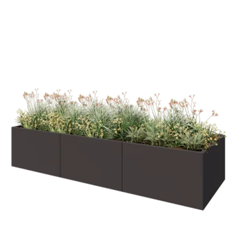 Tērauda puķu kaste XXL - Taisnstūris - 300 x 100 x 60 cm - RAL7016 matēts (antracīta pelēks) - Ar pamatplati