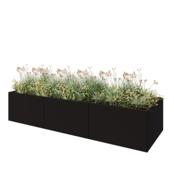 Tērauda puķu kaste XXL - Taisnstūris - 300 x 100 x 60 cm - RAL9005 matēts (melns) - Ar pamatplati