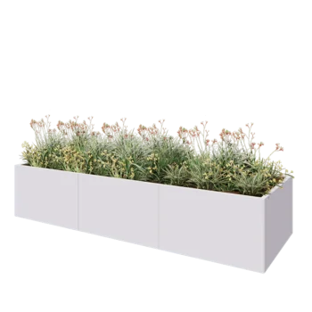 Tērauda puķu kaste XXL - Taisnstūris - 300 x 100 x 60 cm - RAL9010 matēts (balts) - Ar pamatplati
