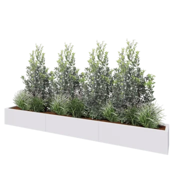 Tērauda puķu kaste XXL - Taisnstūris - 300 x 30 x 30 cm - RAL9010 matēts (balts) - Ar pamatplati