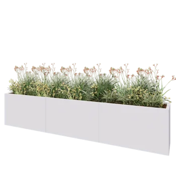 Tērauda puķu kaste XXL - Taisnstūris - 300 x 40 x 60 cm - RAL9010 matēts (balts) - Ar pamatplati