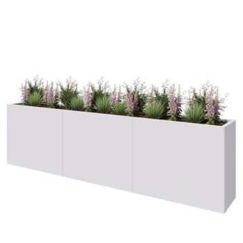 Tērauda puķu kaste XXL - Taisnstūris - 300 x 40 x 80 cm - RAL9010 matēts (balts) - Ar pamatplati
