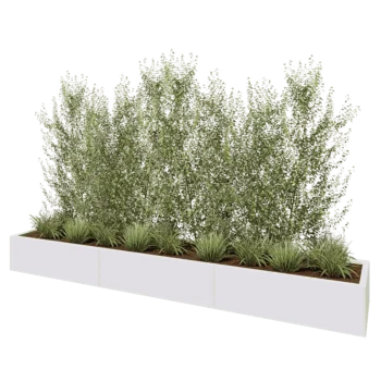 Tērauda puķu kaste XXL - Taisnstūris - 300 x 50 x 30 cm - RAL9010 matēts (balts) - Bez pamatplates