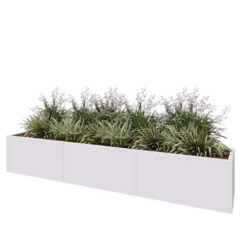 Tērauda puķu kaste XXL - Taisnstūris - 300 x 50 x 50 cm - RAL9010 matēts (balts) - Ar pamatplati