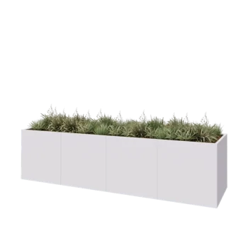 Tērauda puķu kaste XXL - Taisnstūris - 400 x 100 x 100 cm - RAL9010 matēts (balts) - Ar pamatplati