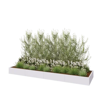 Tērauda puķu kaste XXL - Taisnstūris - 400 x 100 x 30 cm - RAL9010 matēts (balts) - Bez pamatplates