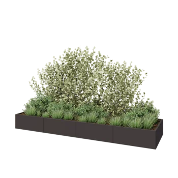 Tērauda puķu kaste XXL - Taisnstūris - 400 x 100 x 40 cm - Cita RAL krāsa - Ar pamatplati