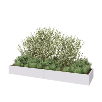 Tērauda puķu kaste XXL - Taisnstūris - 400 x 100 x 40 cm - RAL9010 matēts (balts) - Bez pamatplates