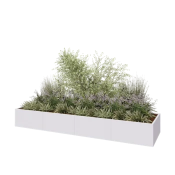 Tērauda puķu kaste XXL - Taisnstūris - 400 x 100 x 50 cm - RAL9010 matēts (balts) - Bez pamatplates