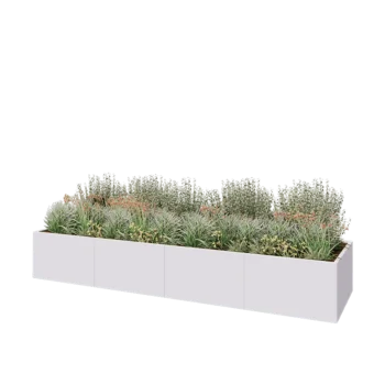 Tērauda puķu kaste XXL - Taisnstūris - 400 x 100 x 60 cm - RAL9010 matēts (balts) - Bez pamatplates
