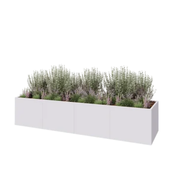Tērauda puķu kaste XXL - Taisnstūris - 400 x 100 x 80 cm - RAL9010 matēts (balts) - Bez pamatplates